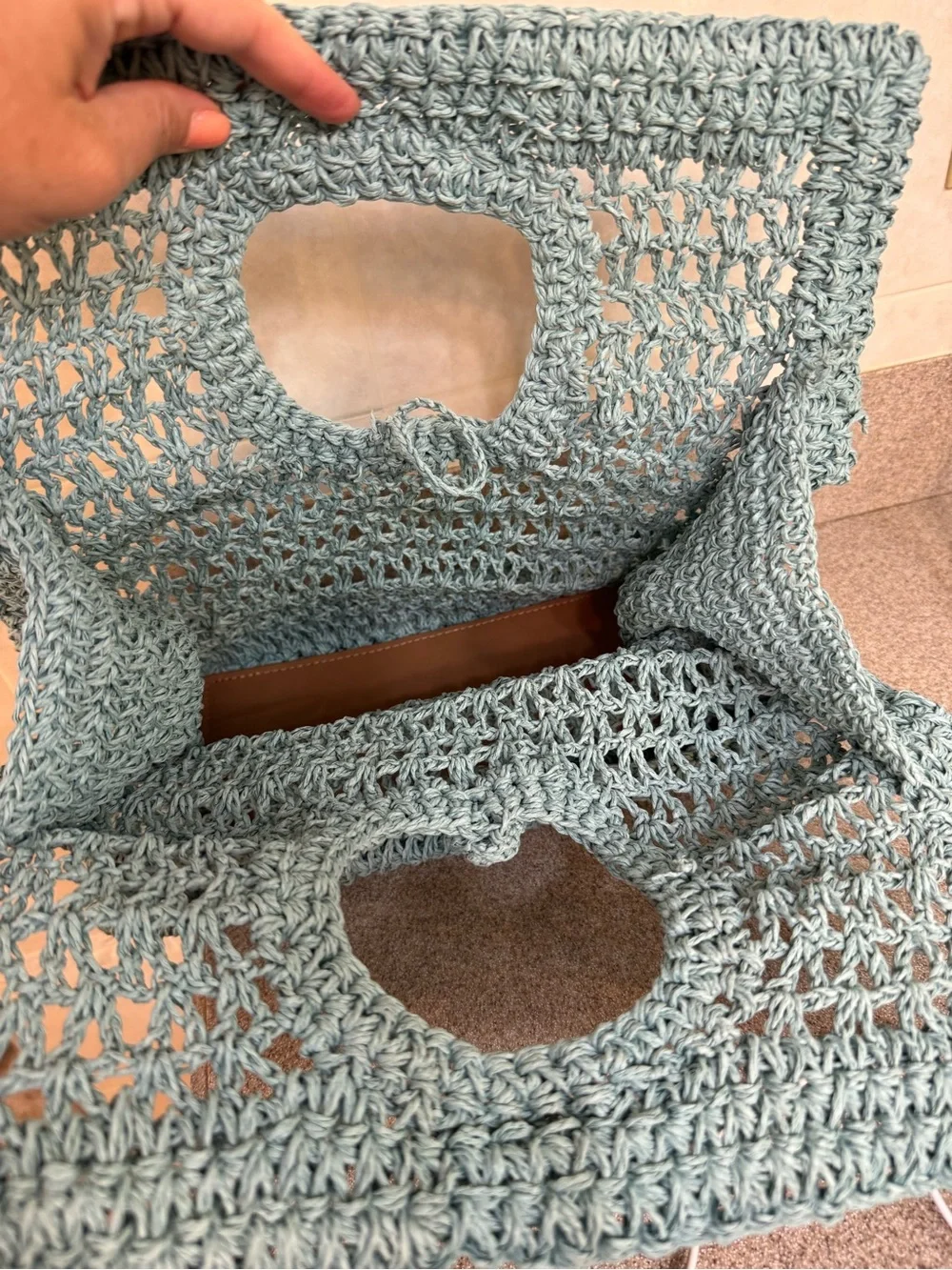 Raffia Square Tote in Light Teal